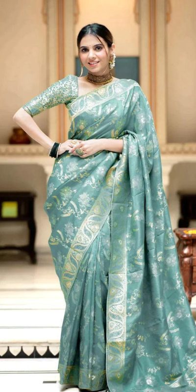 Bright Sky Blue Color Soft Litchi Silk All Over Weaving Saree