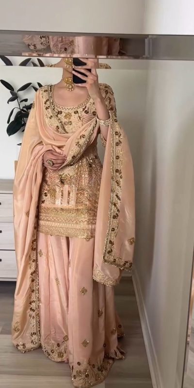 Classic Peach Color Jalpari Cotton With Embroidery Sequence Salwar Suit
