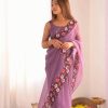 Purple Georgette Pastel Embroidery Multi Work Saree