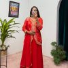 Red Printed Faux Georgette Embroidery Work Salwar Suit