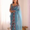 Sky Blue Georgette Pastel Embroidery Multi Work Saree