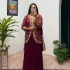 Wine Printed Faux Georgette Embroidery Work Salwar Suit