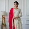 Half White Georgette Embroidery Work Gown