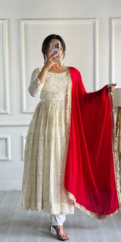 VLM 251 Half White Color Georgette Embroidery Work Gown Casual, Wedding, Party, Festive, Events Etc. Expected Delivery 4-6 Working Days @2099/- | Gowns, Bollywood Gowns, Creative Gowns, Designer Gowns, Embroidered Gowns, Party Wear Gowns
