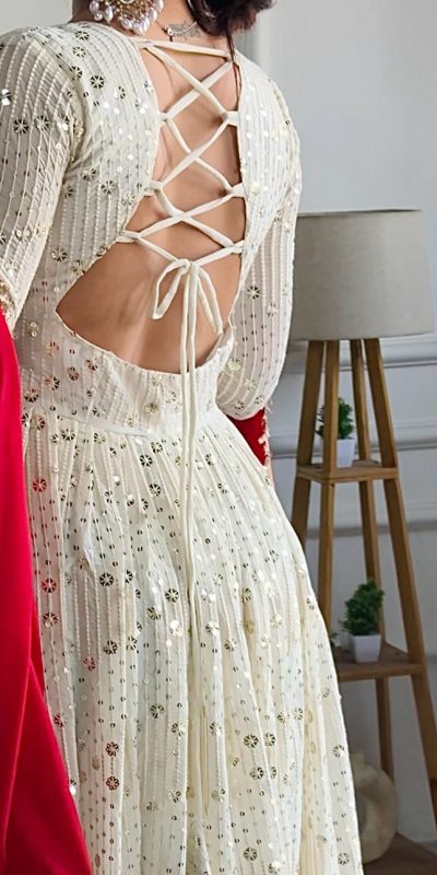 VLM 251 Half White Color Georgette Embroidery Work Gown Casual, Wedding, Party, Festive, Events Etc. Expected Delivery 4-6 Working Days @2099/- | Gowns, Bollywood Gowns, Creative Gowns, Designer Gowns, Embroidered Gowns, Party Wear Gowns