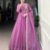 Purple Silver Glory Hotfix Sequins Thread Work Gown