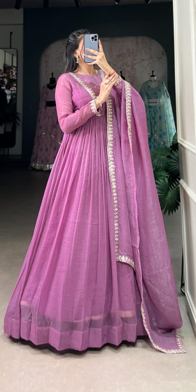 YNF 5500 Purple Color Silver Glory Hotfix Sequins Thread Work Gown Casual, Wedding, Party, Festive, Events Etc. Expected Delivery 4-6 Working Days @1999/- | Gowns, Bollywood Gowns, Creative Gowns, Designer Gowns, Embroidered Gowns, Party Wear Gowns