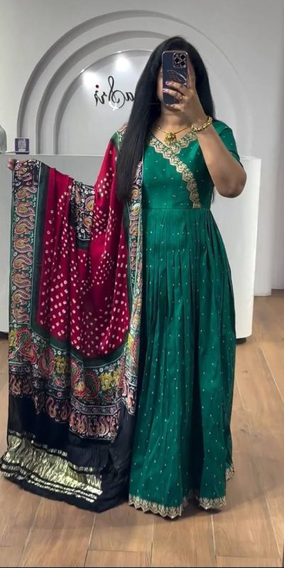 Elegant Rama Color Chinon Thread Sequence Work Gown