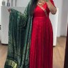 Red Chinon Thread Sequence Work Gown