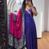 Royal Blue Chinon Thread Sequence Work Gown