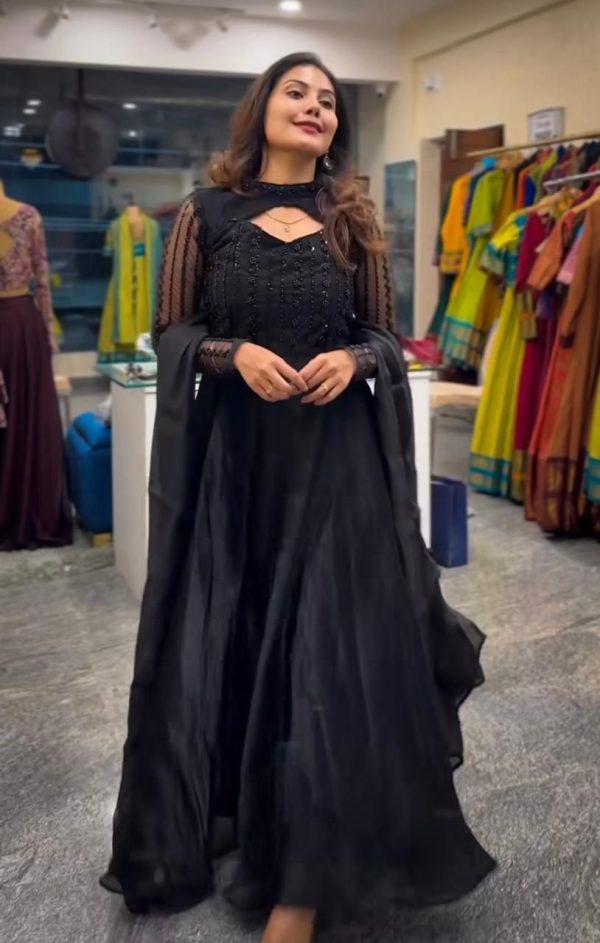 Excellent Black Color Jimmy Chu With Sequence Embroidery Work Gown