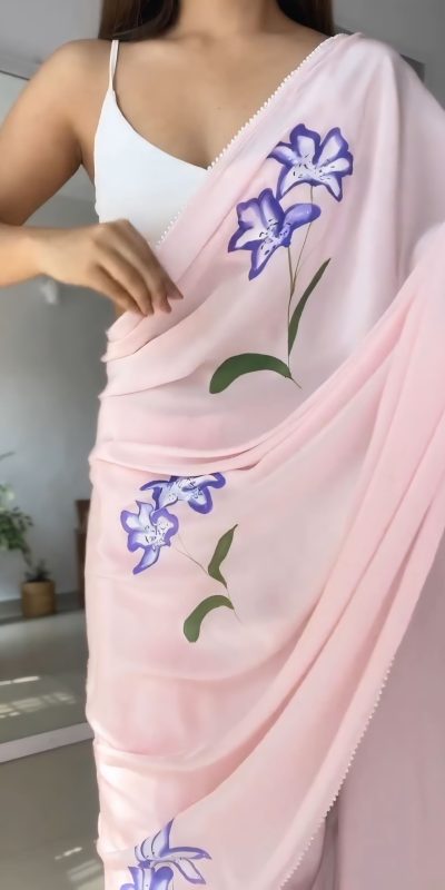 SC 408 Pink Color Pure Soft Georgette Silk Pari Work Saree Casual, Wedding, Festive, Events . Expected Delivery 4-6 Working Days @1599/- only | Sarees, Bollywood Sarees, Creative Sarees, Designer Sarees, Embroidered Sarees, Ethnic Saree, Modern Digital sarees, Party Wear Sarees