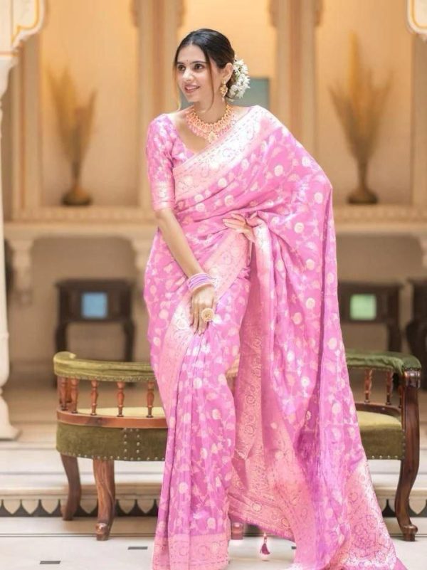 Fancy Pink Color Soft Litchi Silk Kubera Pattu Saree