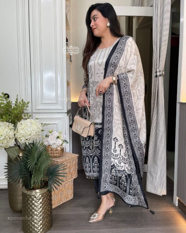 Fancy White Color Chinon Printed Mirror Work Salwar Suit