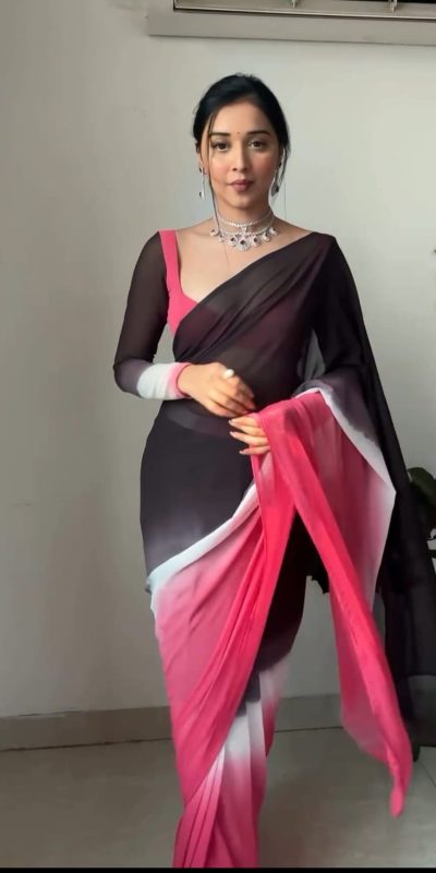 SC 235 Black Pink Color Soft Georgette Silk Ready To Wear Saree Casual, Wedding, Festive, Events . Expected Delivery 4-6 Working Days @1549/- only | Sarees, Bollywood Sarees, Creative Sarees, Designer Sarees, Embroidered Sarees, Ethnic Saree, Modern Digital sarees, Party Wear Sarees
