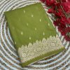 Pista Banarasi Silk Zari Weaving Pallu Saree
