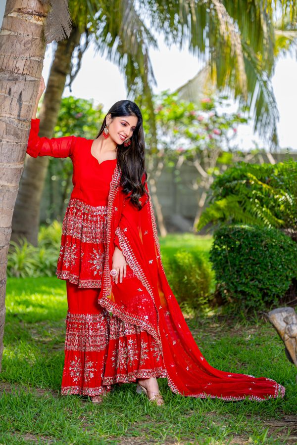 Fantastic Red Color Georgette 7mm Sequence Work Salwar Suit