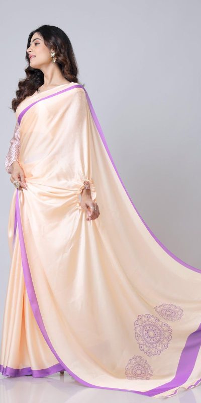 ST 1102B Light Peach Color Japan Satin Digital Print Work Saree Casual, Wedding, Festive, Events . Expected Delivery 4-6 Working Days @1849/- only | Sarees, Bollywood Sarees, Creative Sarees, Designer Sarees, Embroidered Sarees, Ethnic Saree, Modern Digital sarees, Party Wear Sarees