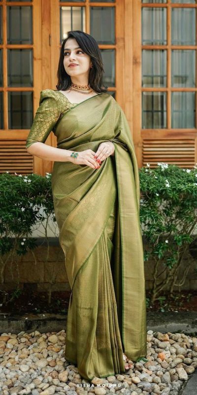 KP 4074 Mehndi Color Lichi Silk Jacquard Work On All Over Saree Casual, Wedding, Festive, Events . Expected Delivery 4-6 Working Days @1399/- only | Sarees, Bollywood Sarees, Creative Sarees, Designer Sarees, Embroidered Sarees, Ethnic Saree, Modern Digital sarees, Party Wear Sarees