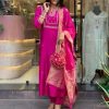 Rani Pink Roman Silk Coding Work Salwar Suit
