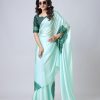 Sea Green Japan Satin Digital Print Work Saree