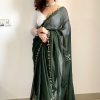 Green Rangoli Silk Handwork Cutwork Pearl Saree