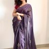 Violet Rangoli Silk Handwork Cutwork Pearl Saree