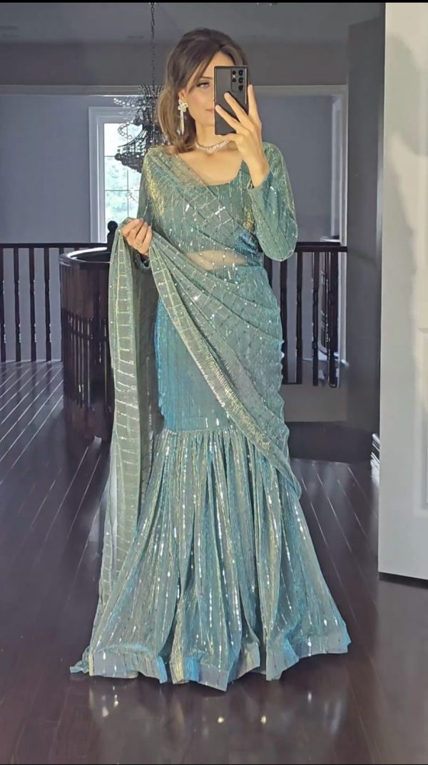 Grand Blue Color fancy Lecrae Drop style Lehenga Choli
