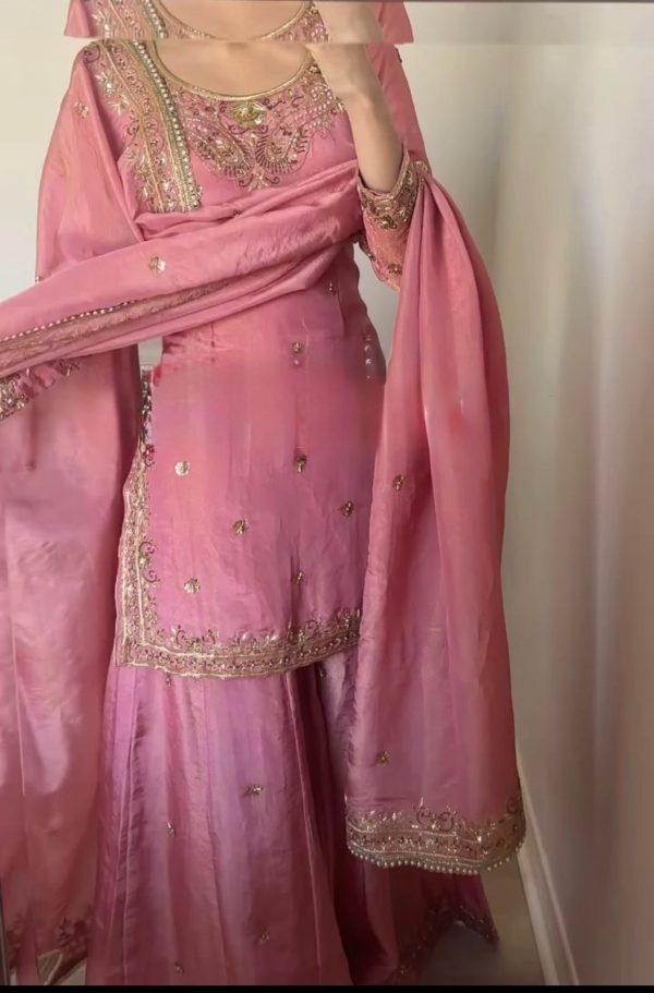 Grand Peach Color Chinon Silk Sequence Work Salwar Suit