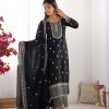 Black Chinon Silk Embroidery Jari Work Salwar Suit