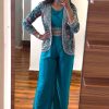 Blue Chinon Embroidery With Moti Lace Salwar Suit