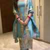 Blue Chinon Silk Embroidery Sequence Work Salwar Suit