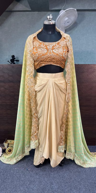 Lovely Orange Color Chinon Silk Embroidery Sequins Work Dhoti Suit