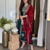 Peacock Blue Chinon Embroidery Work Salwar Suit