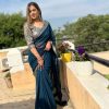Peacock Blue Georgette Sequence Work Lace Saree