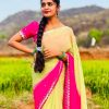 Pista And Pink Chinnon Embroidery Sequence Saree