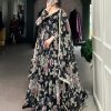 Black Marble Floral Print Lace Touch Up Gown