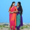 Orange And Pink Chinnon Embroidery Sequence Saree