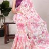 Peach Weightless Marble Floral Print Pearl Lace Border Saree