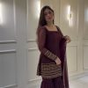 Wine Georgette Embroidery Sequence Work Salwar Suit