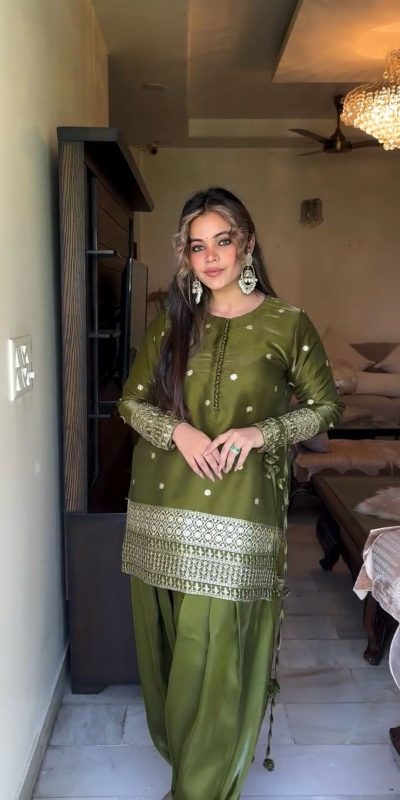 Perfect Green Color Japan Satin Silk Sequence Work Salwar Suit