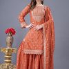 Orange Chinon Silk Sequence Work Salwar Suit