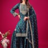 Peacock Blue Chinon Silk Sequence Work Salwar Suit