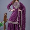 Wine Chinon Silk Sequence Work Salwar Suit