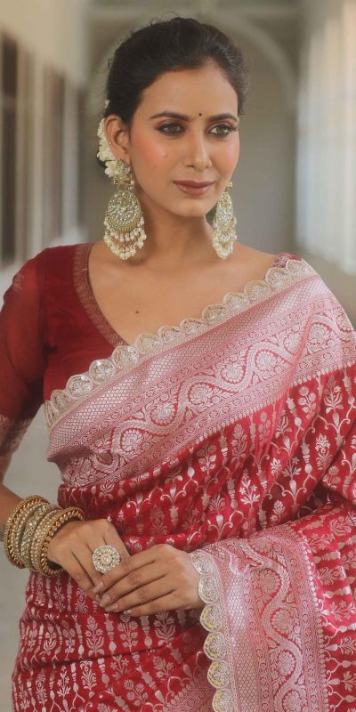  MS 492 Red Color Jacquard Embroidery Cording Lace Saree Casual, Wedding, Festive, Events . Expected Delivery  4-6 Working Days @1449/- only                                                                                                                                             | Sarees, Bollywood Sarees, Creative Sarees, Designer Sarees, Embroidered Sarees, Ethnic Saree, Modern Digital sarees, Party Wear Sarees