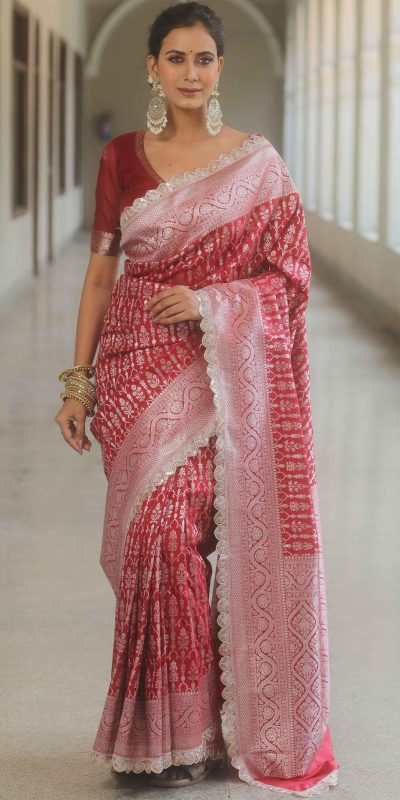 MS 492 Red Color Jacquard Embroidery Cording Lace Saree Casual, Wedding, Festive, Events . Expected Delivery 4-6 Working Days @1449/- only | Sarees, Bollywood Sarees, Creative Sarees, Designer Sarees, Embroidered Sarees, Ethnic Saree, Modern Digital sarees, Party Wear Sarees
