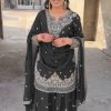 Black Chinon Silk Thread Sequence Work Salwar Suit
