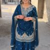 Royal Blue Chinon Silk Thread Sequence Work Salwar Suit