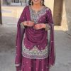 Wine Chinon Silk Thread Sequence Work Salwar Suit