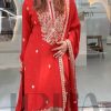 Red Chinon Silk With Embroidery Work Salwar Suit